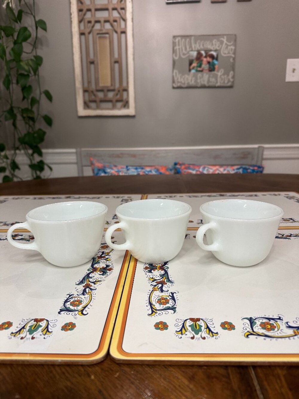 set of 3 vintage Pyrex white milk glass coffee/tea cups